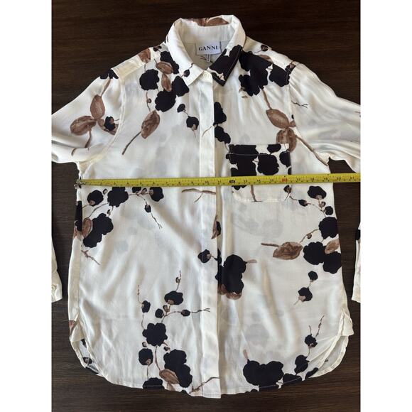 Ganni Blouse Shirt Ryder Crepe Floral Print Relaxed Fall Colors S - Picture 11 of 15